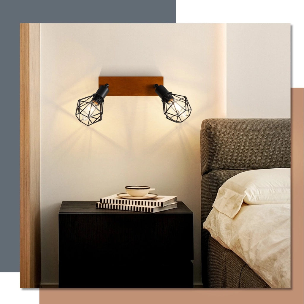 ZMH Faretto da soffitto neri 2 luci legno E14 vintage per soggiorno