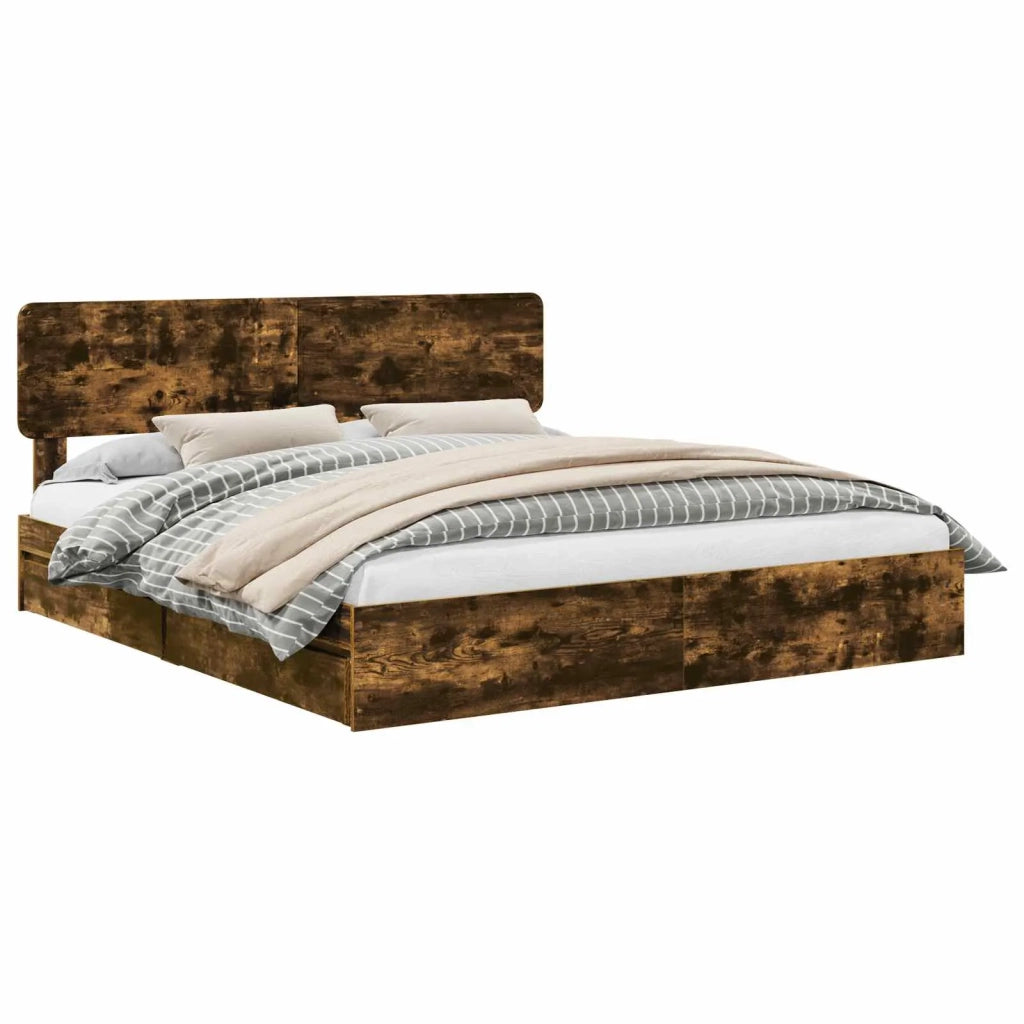 Letto con Contenitore con testiera Rovere fumé 180 x 200 cm 3412252