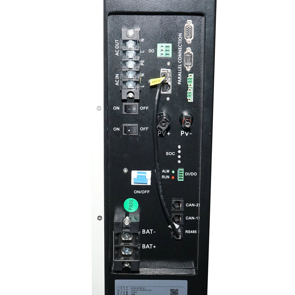 Inverter solare ibrido 5KW ON/OFF GRID, batteria integrata 5KW Li-ion LiFePO4 51,2V, 100Ah, monofase IP54