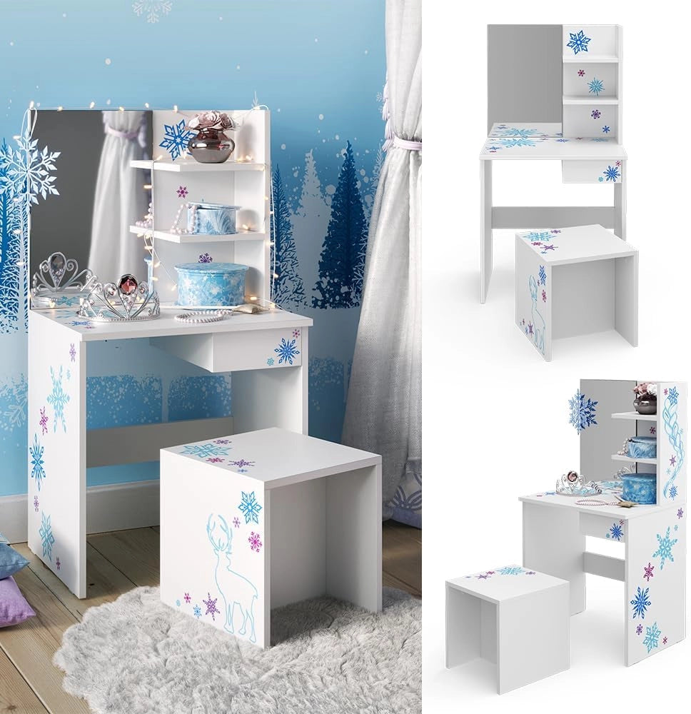 Tavolino da toilette per bambini Schneeflocke, Bianco, 54.8 cm, adatto per la conservazione di cosmetici e accessori