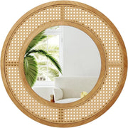 Specchio da Parete Rotondo 40 cm, Specchio con Cornice in Rattan con Vetro in Alluminio, Gancio Metallico, Specchio Decorativo per Soggiorno Camera da Letto Ingresso (Rotondo 40 cm)