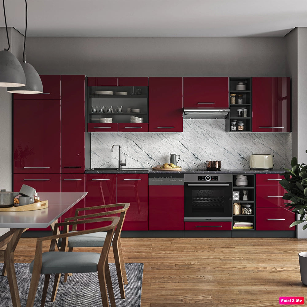 Cucina componibile Fame-Line Bordeaux lucido/Antracite 355 cm, PL Marmo Vicco