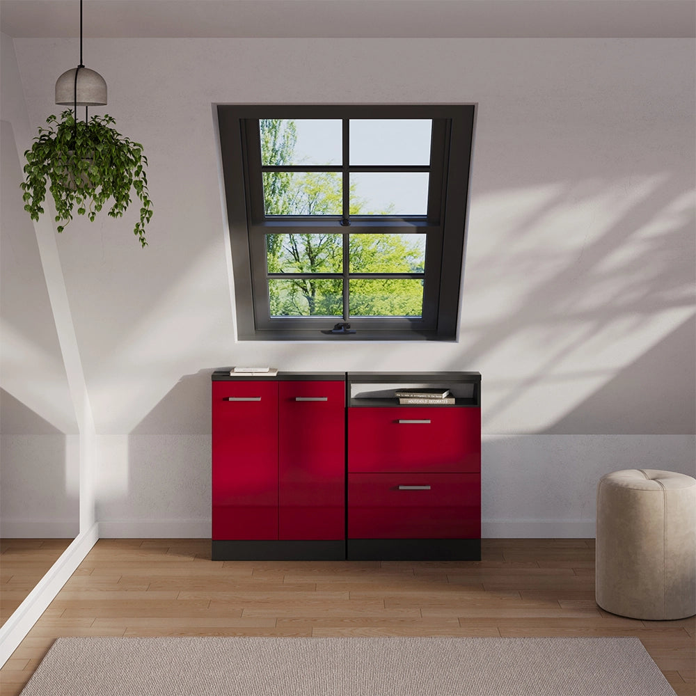 Mobile sottotetto Rion Rosso lucido/Antracite con 2 cassetti Vicco