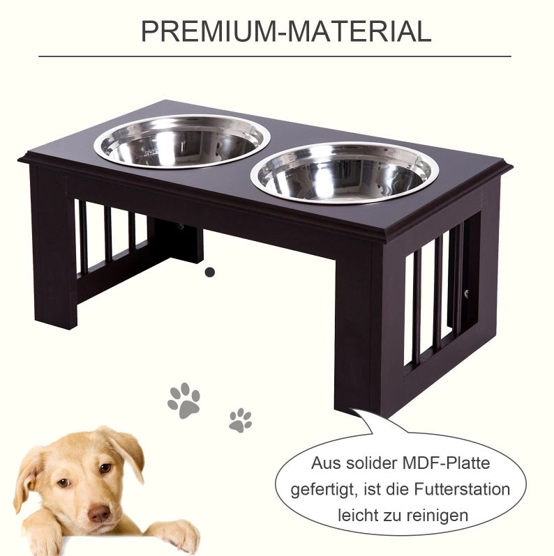 Supporto rialzato per cane con 2 ciotole in acciaio inox, Espresso