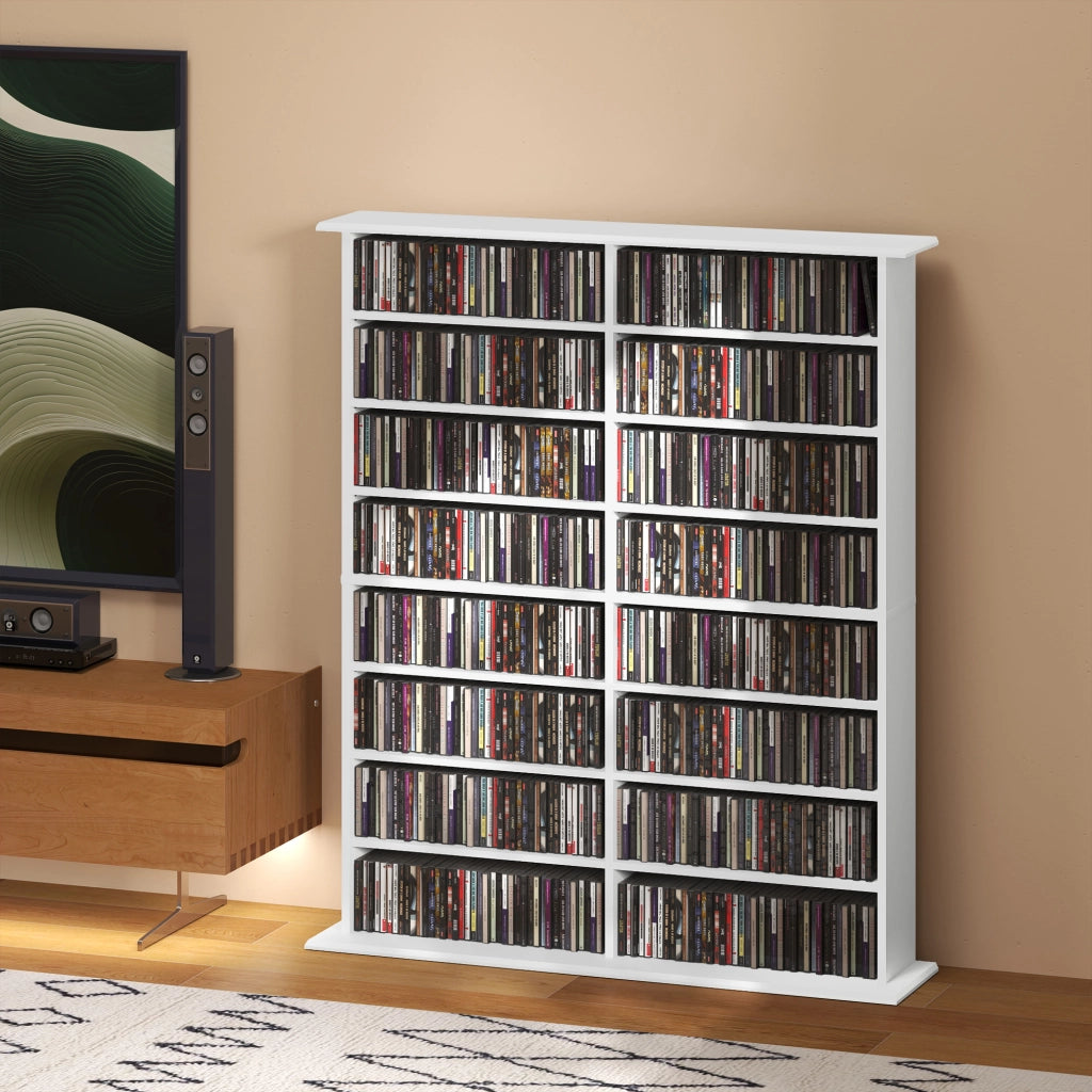 Libreria 16 Ripiani per CD in Legno Moderno ¨C zephmum ¨C Bianco 106.5x24x126.3 cm