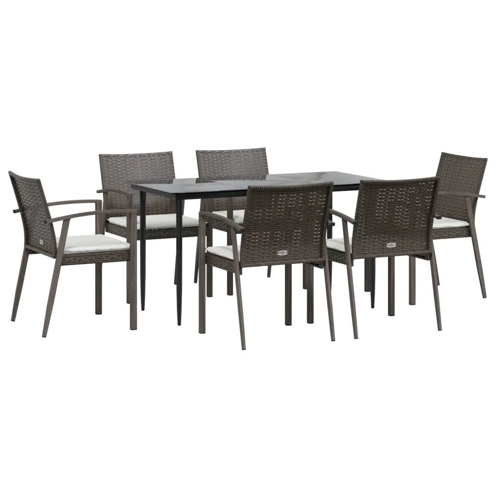 Set Pranzo da Giardino 7 pz con Cuscini in Polyrattan e Acciaiocod mxl 124532