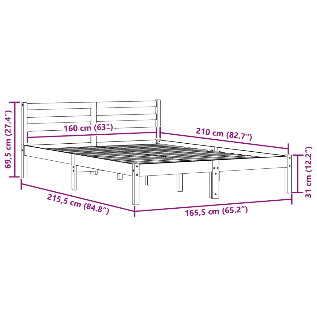 Struttura del letto  con testiera 160x210 cm in legno massello di pino