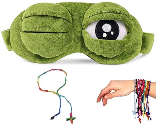 Oogmasker adattabile per il sonno - Disegno rana - Blocca la luce - Drenaggio idraulico per gli occhi - Materiale a pelo - 20 x 10 cm - Maschera per il sonno