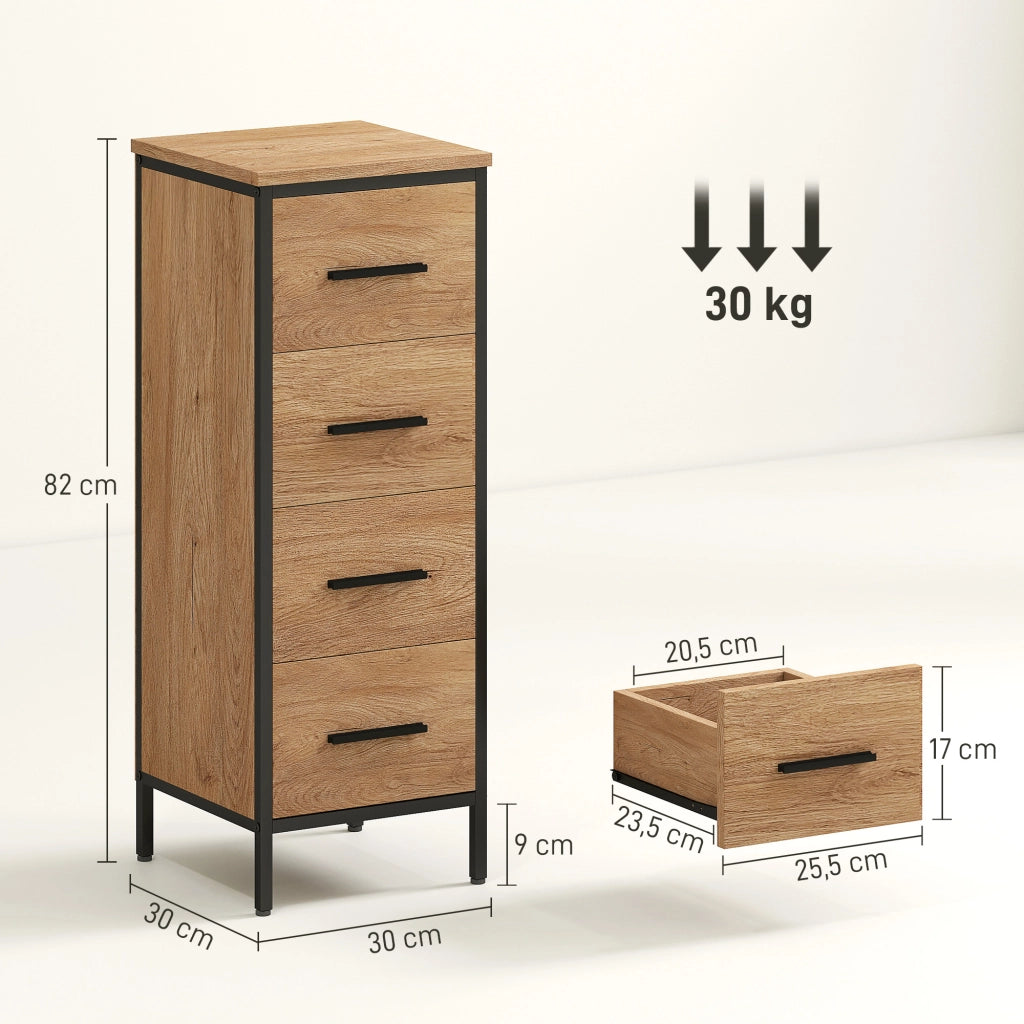 Mobiletto Bagno Stretto con 4 Cassetti in Acciaio ¨C Zephmum ¨C Rovere 30x30x82