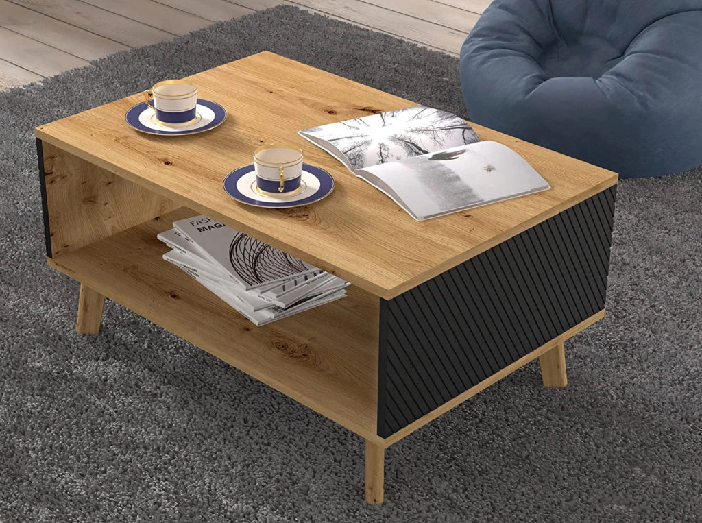 MOBILE TAVOLINO TAVOLINETTO DA CAFFE' LUXI 90x60x45cm ROVERE NERO OPACO