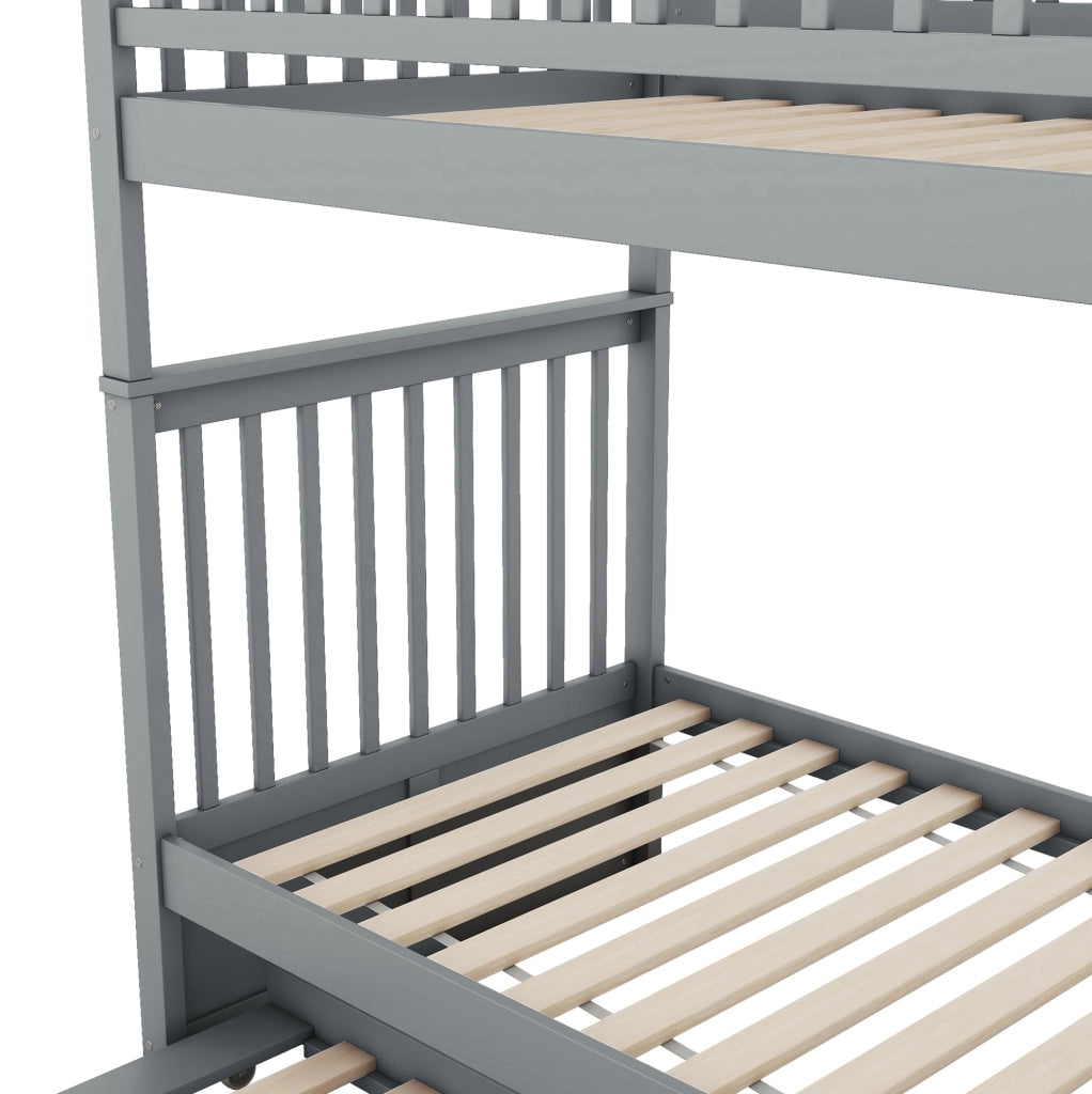Letto a castello con letto estraibile 90x200 cm in pino e MDF; grigio
