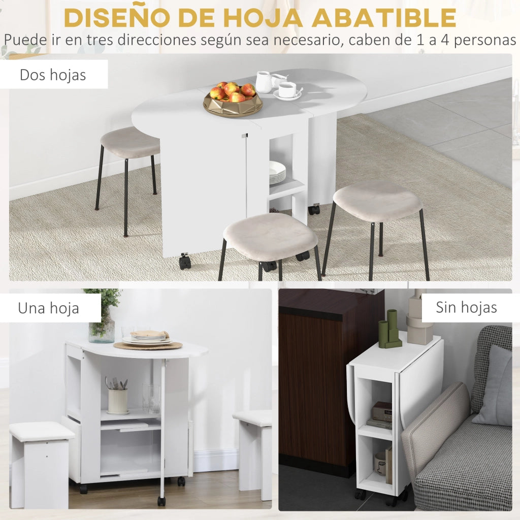 Tavolo Pieghevole con Ruote e Ripiani ¨C Zephmum ¨C Bianco 120x60x77 cm