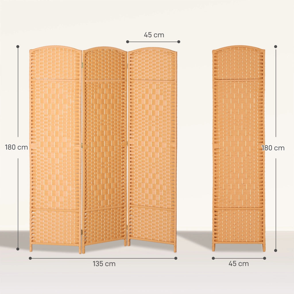 Paravent 3 Ante in Legno Pieghevole ¨C zephmum ¨C 135x180 cm Marrone Chiaro