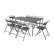 Set tavolo da giardino in acciaio con 8 sedie pieghevoli, 160cm,