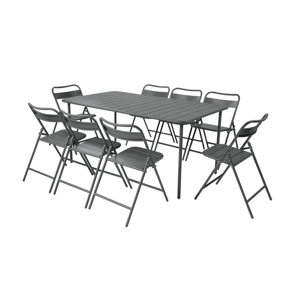 Set tavolo da giardino in acciaio con 8 sedie pieghevoli, 160cm,