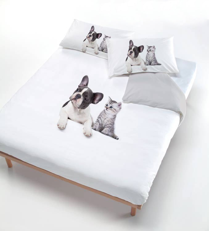 Copripiumino con Stampa sul Sacco e Federe Cane/Gatto Grigio Singolo