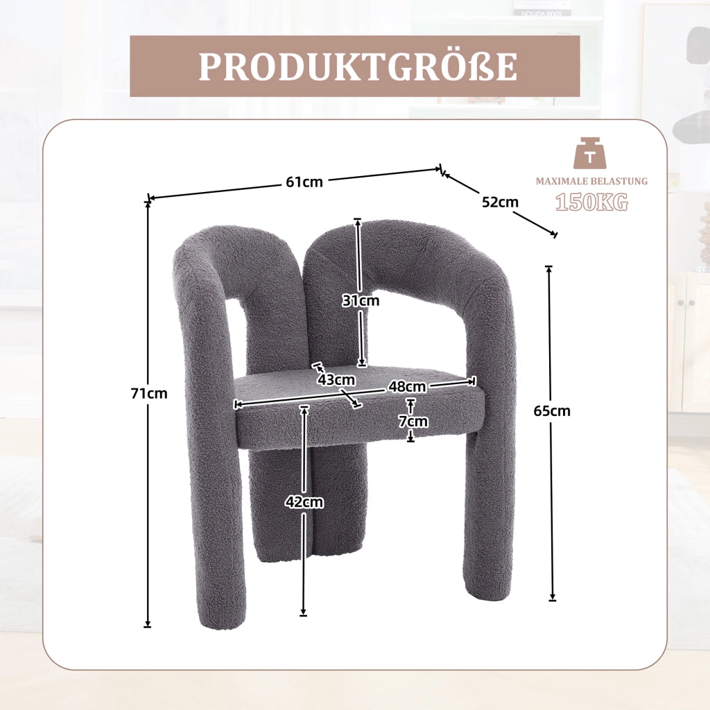 Poltrona Ergonomica in Tessuto Teddy ¨C MINIMAL ¨C Grigio, Design Moderno per Soggiorno
