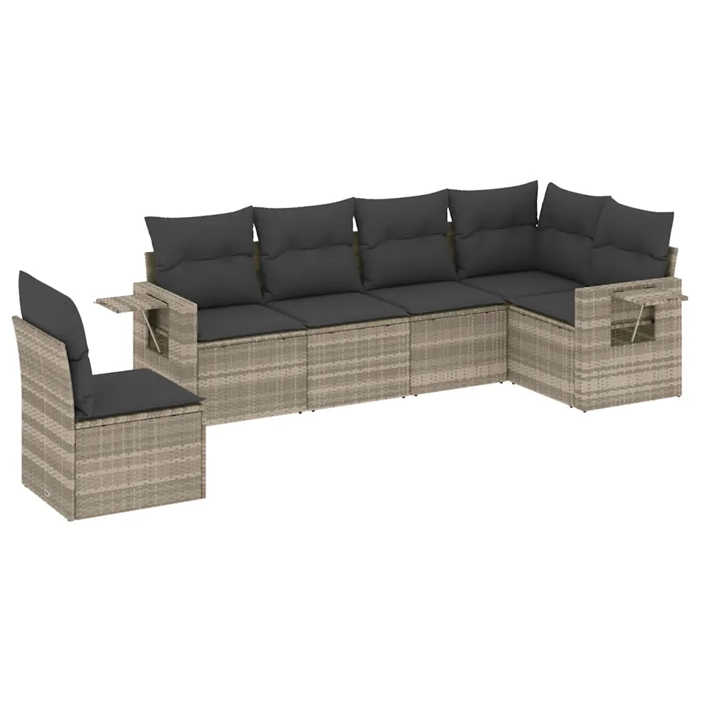 Set Divano da Giardino 6pz | Set Salotto da Giardino con Cuscini Grigio Chiaro Polyrattan