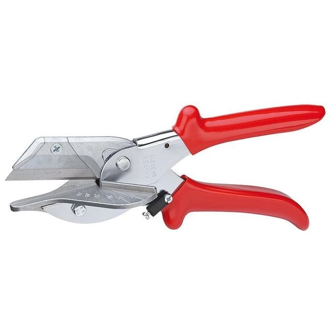 KNIPEX 94 35 215 Cesoia per Cornici e Profili in Resina Sintetica e Gomma Lunghezza Totale 215 mm Portalama Intercambiabile con Aletta di Guida per Tagli a 45° 60° 75° 90° colore Cromata