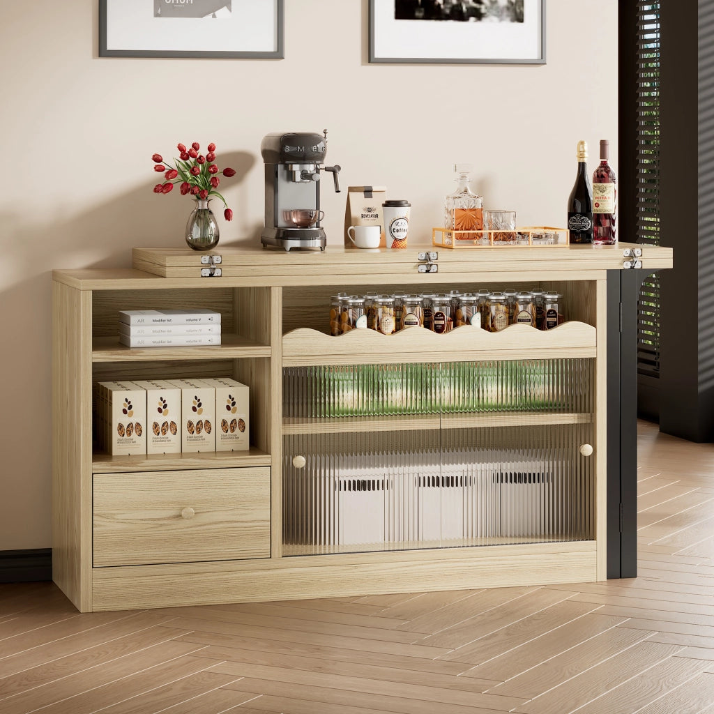 Tavolo da Pranzo Allungabile Pieghevole con Vano ¨C MINIMAL ¨C Rotante 360¡ã, Natura/Nero