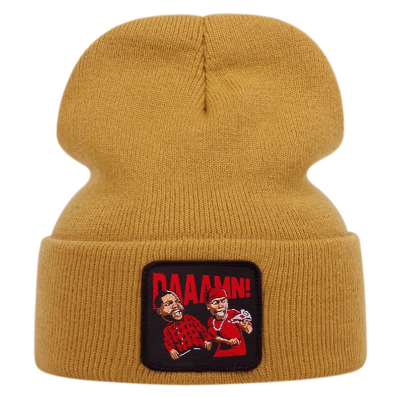 DAAAMN Cappelli lavorati a maglia ricamati, caldi cappelli invernali lavorati a maglia, gialli