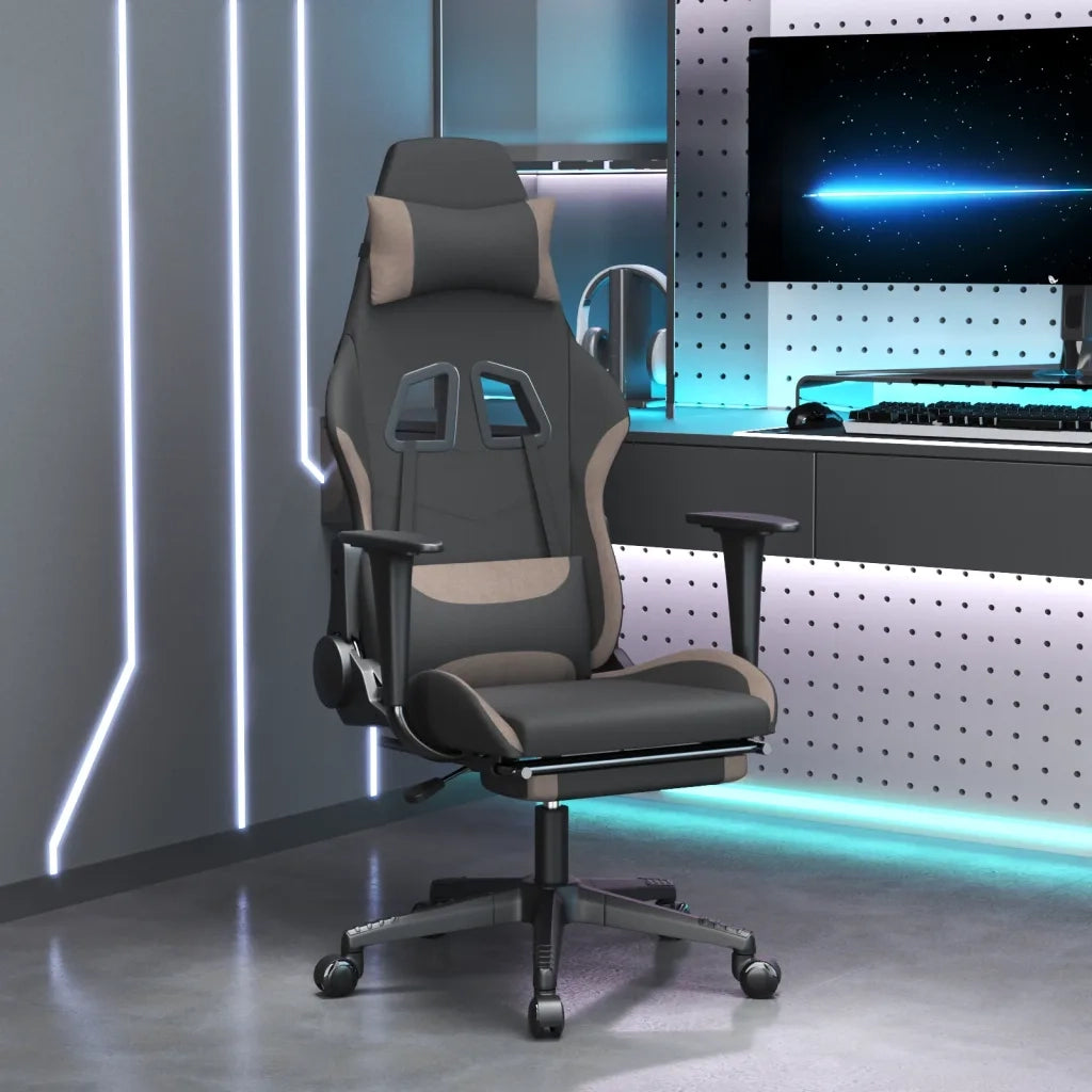 Sedia da Gaming con Poggiapiedi Nero e Tortora in Tessuto 3143745