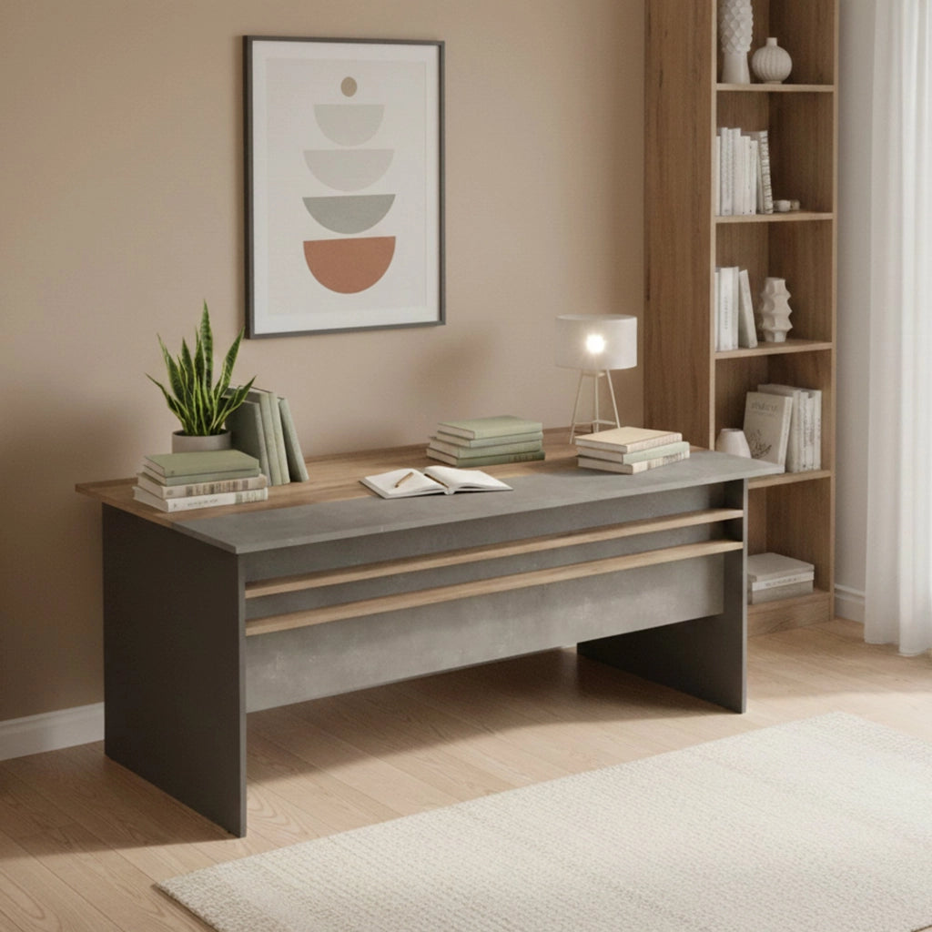 Cecima, Scrivania Materiale Piano in Legno Nobilitato, 89.5x180x75h cm Marrone