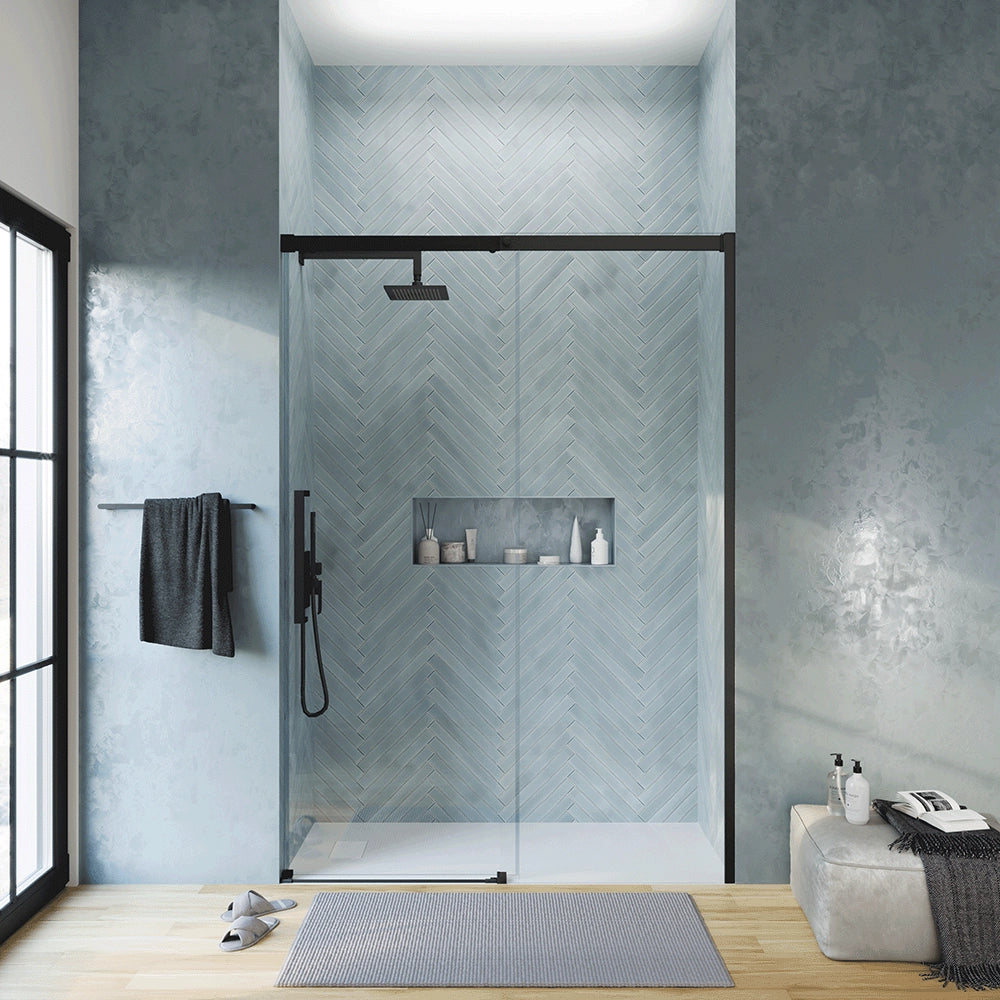 Porta doccia 120cm apertura scorrevole profili nero opaco vetro 8mm h195 | Antille