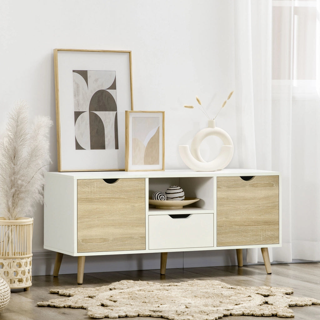 Mobile TV con cassetto e ante ¨C zephmum ¨C bianco e legno naturale 110x40x50 cm