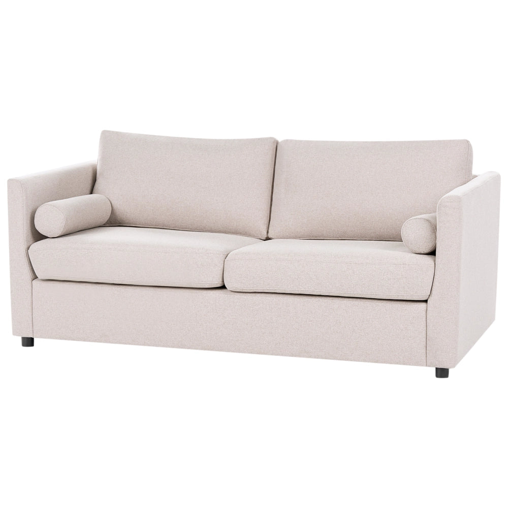 Divano letto a 2 posti in tessuto beige con struttura pieghevole e materasso