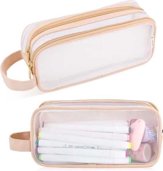 Etui a 2 Compartimenti con Rete Mesh Transparente per Pennarelli e Marker, Organizzatore per Ufficio e Viaggio