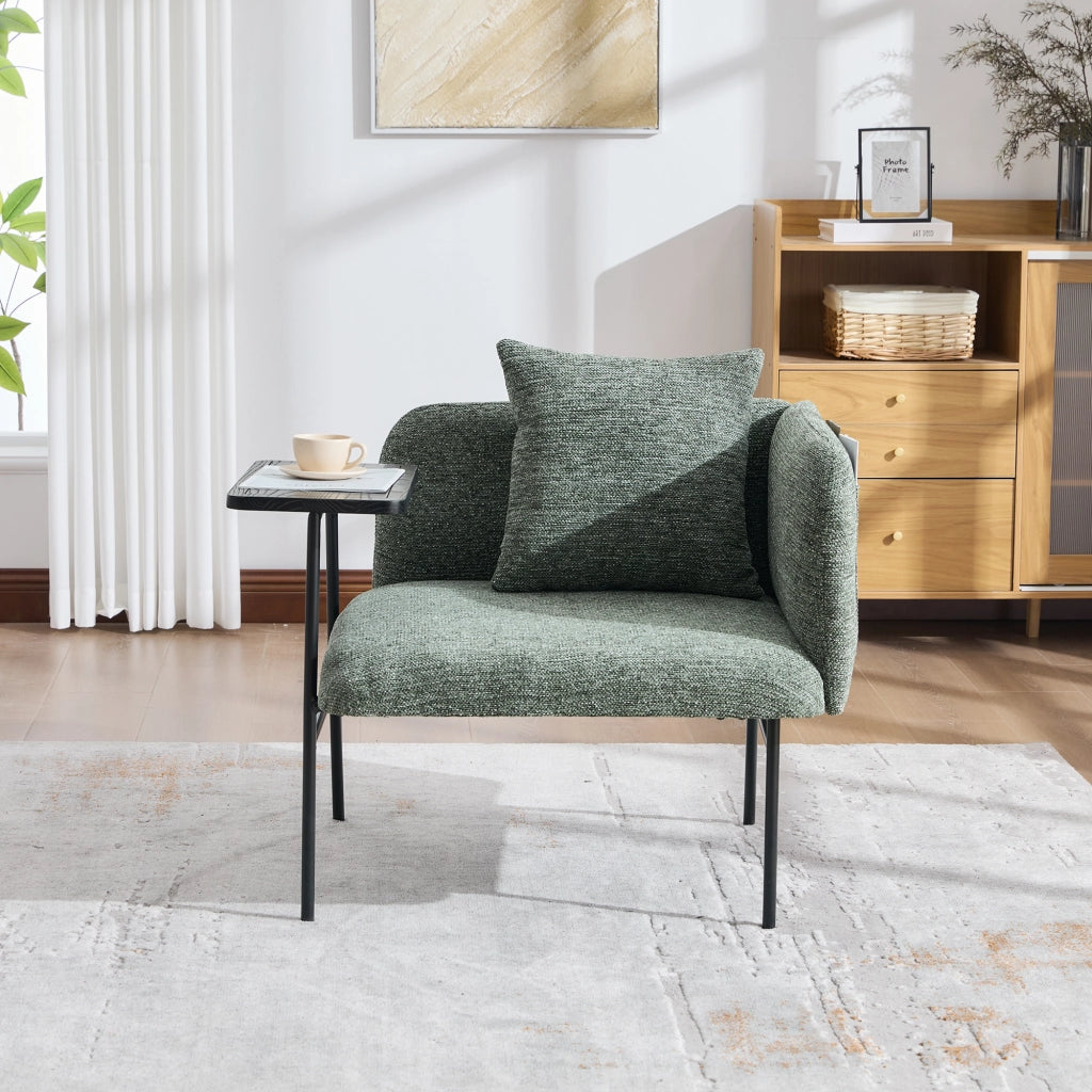 Poltrona con tavolino laterale e tasche laterali; seduta confortevole in chenille; verde smeraldo