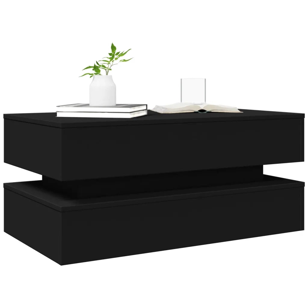 Tavolino da Soggiorno con Luci LED Nero 90x50x40 cm