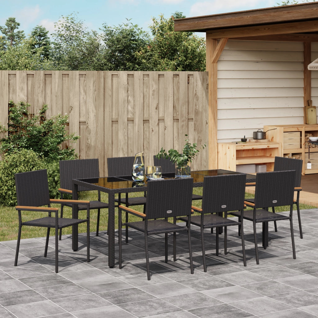Set Pranzo Giardino  9 Pezzi Nero Rattan Polietilene