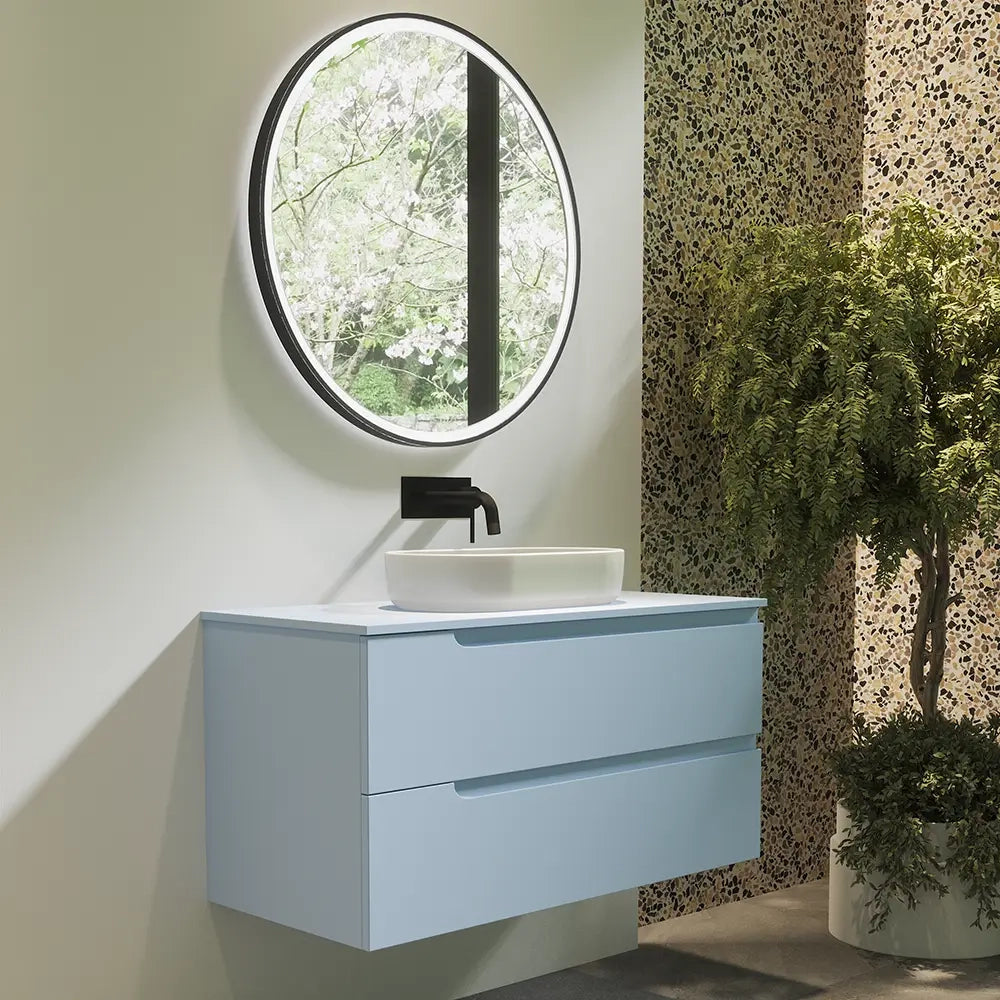 Mobile bagno sospeso 70 cm due cassetti color carta da zucchero con top  | Moor