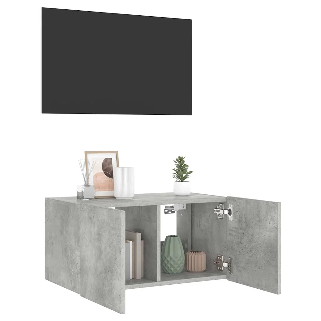 Mobile TV a Parete con Luci LED Grigio Cemento 60x35x31 cm 837273