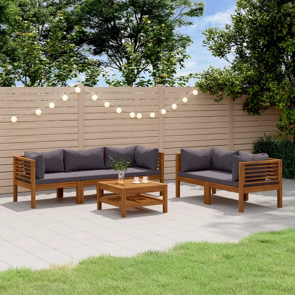 Set Divani da Giardino 6 pz con Cuscini in Massello di Acacia cod mxl 38163