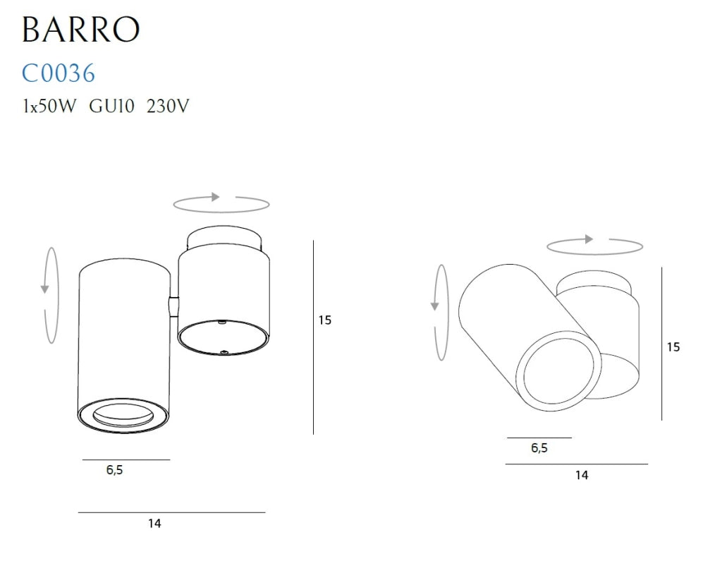 Faretto soffitto moderno orientabile tondo bianco GU10 50W