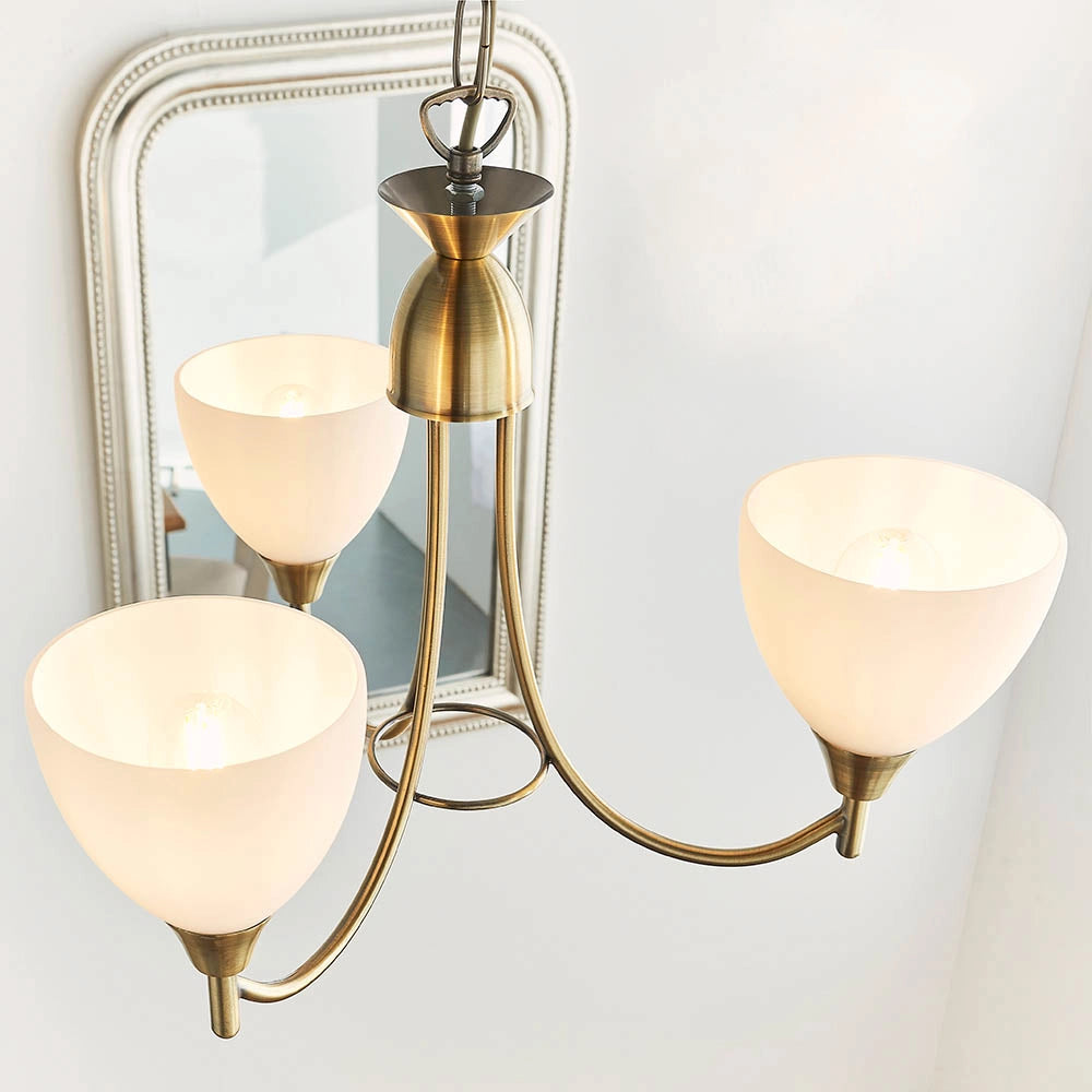 Lampadario classico ottone anticato opale 3xE14 Alton Endon
