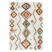 Tappeto shaggy per interni, stile berbero, crema e multicolore