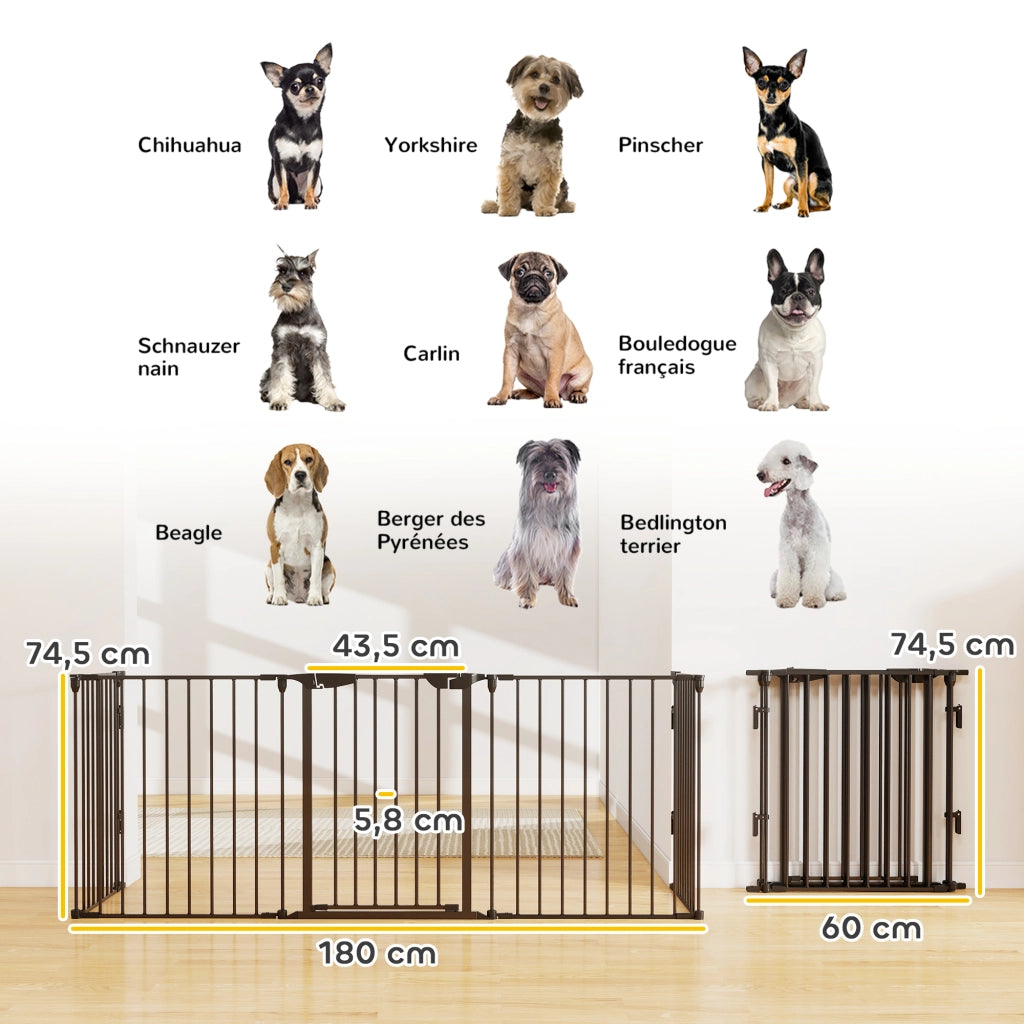 Recinto Sicurezza Cane Modulabile Pieghevole Porta Integrata ¨C Zephmum ¨C Nero Metallo PP 300x74.5cm