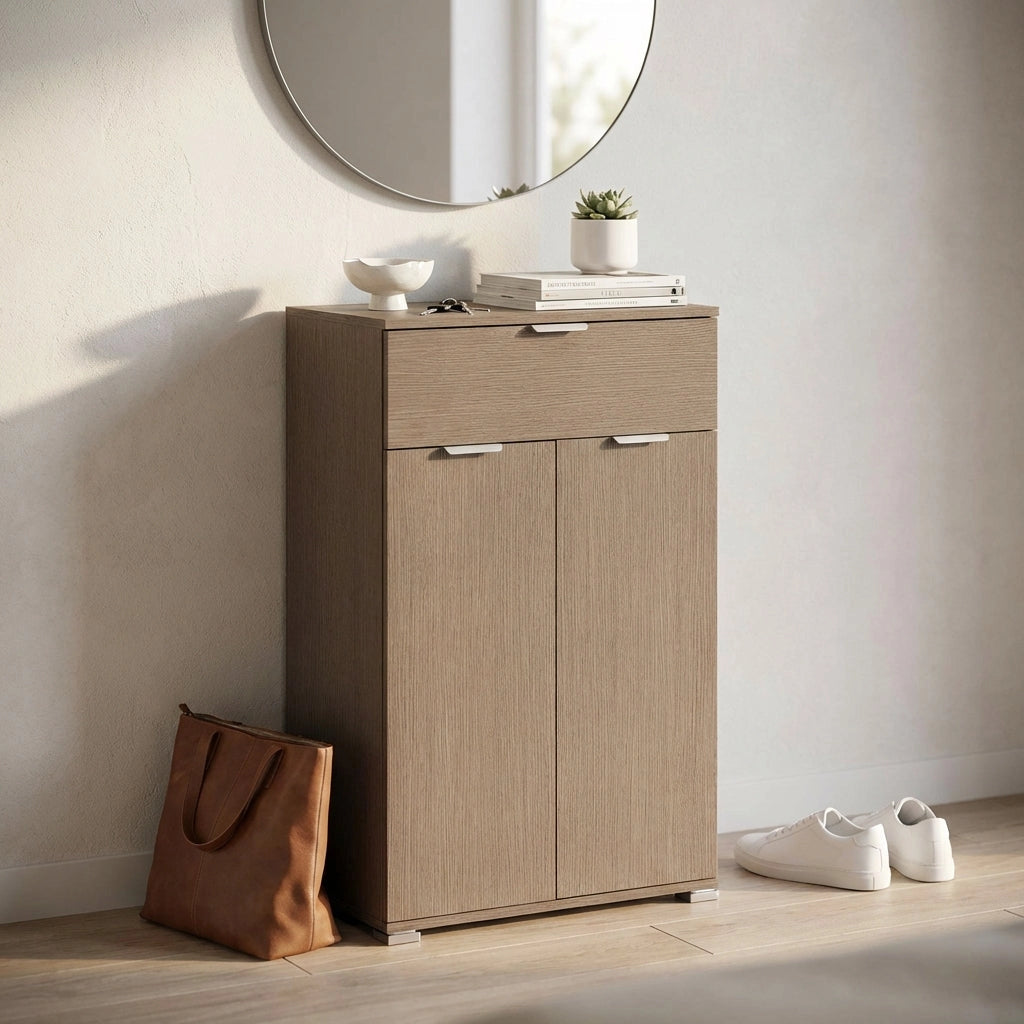 Armadietto da Bagno con due ante e un cassetto in Legno Composito cm 60x38x103 - SILAS