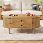 Tavolino da Salotto Ovale con 2 Cassetti e Ante Scorrevoli in MDF ¨C MINIMAL