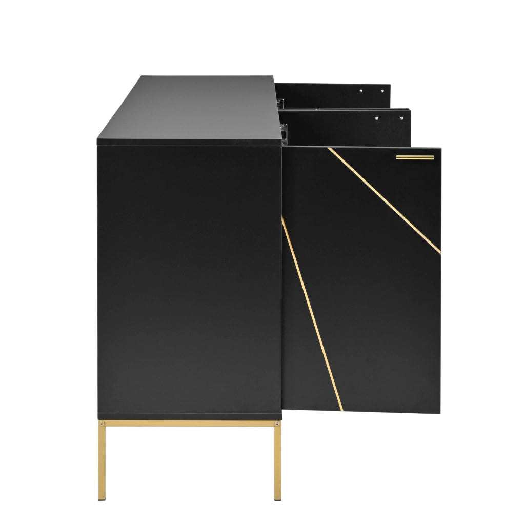 Credenza a 4 ante nera e oro con ripiano regolabile, 150x40x80 cm