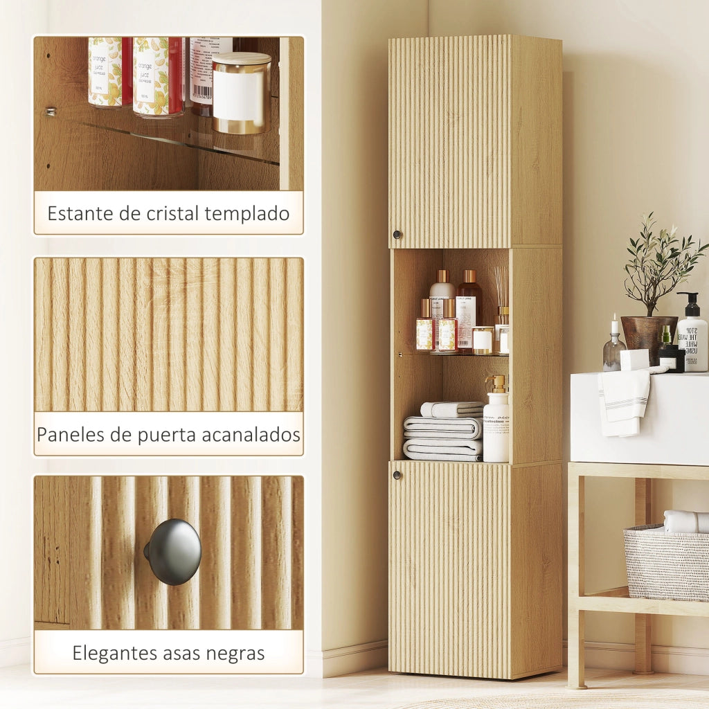 Mobile Colonna Bagno Alto 6 Ripiani ¨C Xylo ¨C 2 Ante Vetro Temperato Rovere 40x31x182 cm
