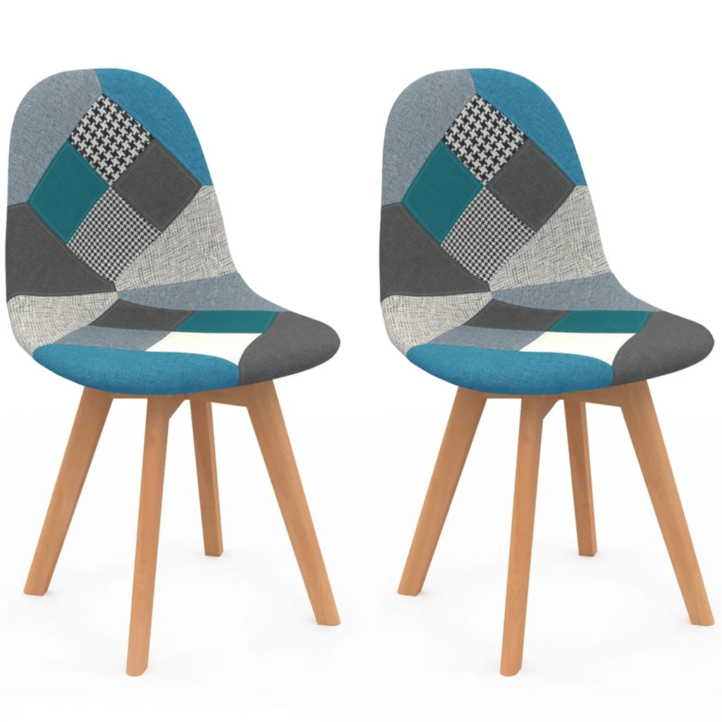 IDMarket - Set di 2 sedie da pranzo scandinavo con motivo patchwork blu SARA