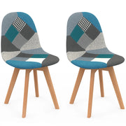 IDMarket - Set di 2 sedie da pranzo scandinavo con motivo patchwork blu SARA