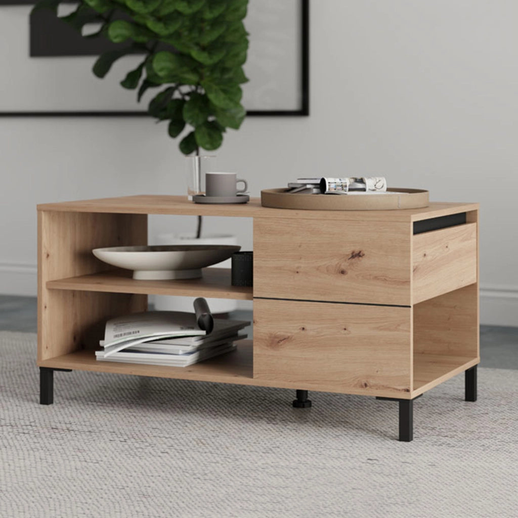 Salentina, Tavolino da Salotto un Cassetto, 102x55x52h cm Marrone Rovere Nodi