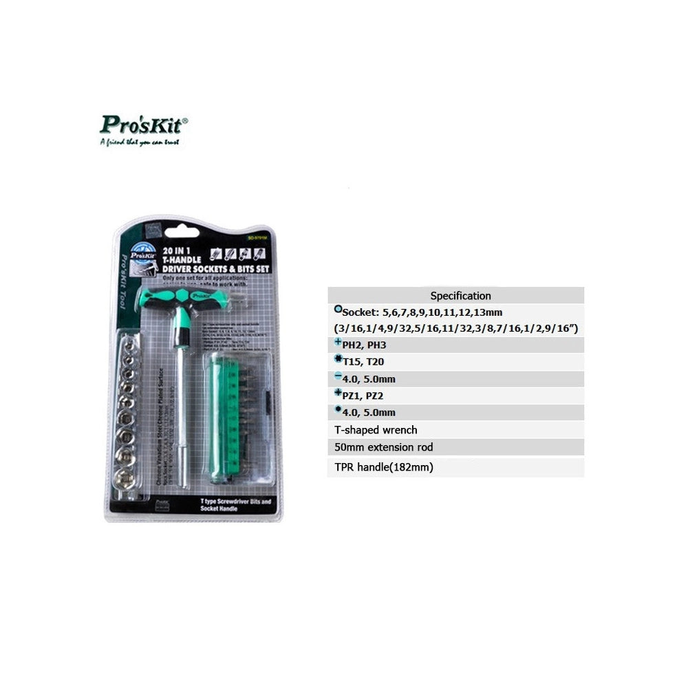 Trade Shop - Set Kit Cacciaviti 20 Inserti Intercambiabili Taglio Stella E Bussola Bussolotti -