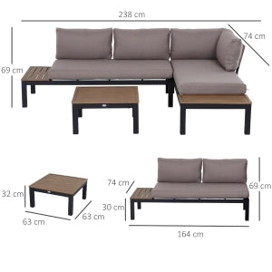 Set Divano da Giardino 3 Pezzi con Cuscini e Tavolino ¨C MINIMAL ¨C Alluminio, 164x74x69 cm